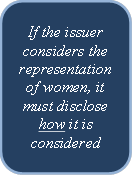 If the issuer considers the representation of women, it  must disclose how it is considered
