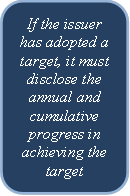 If the issuer has adopted a target, it must disclose the annual and cumulative progress in achieving the target